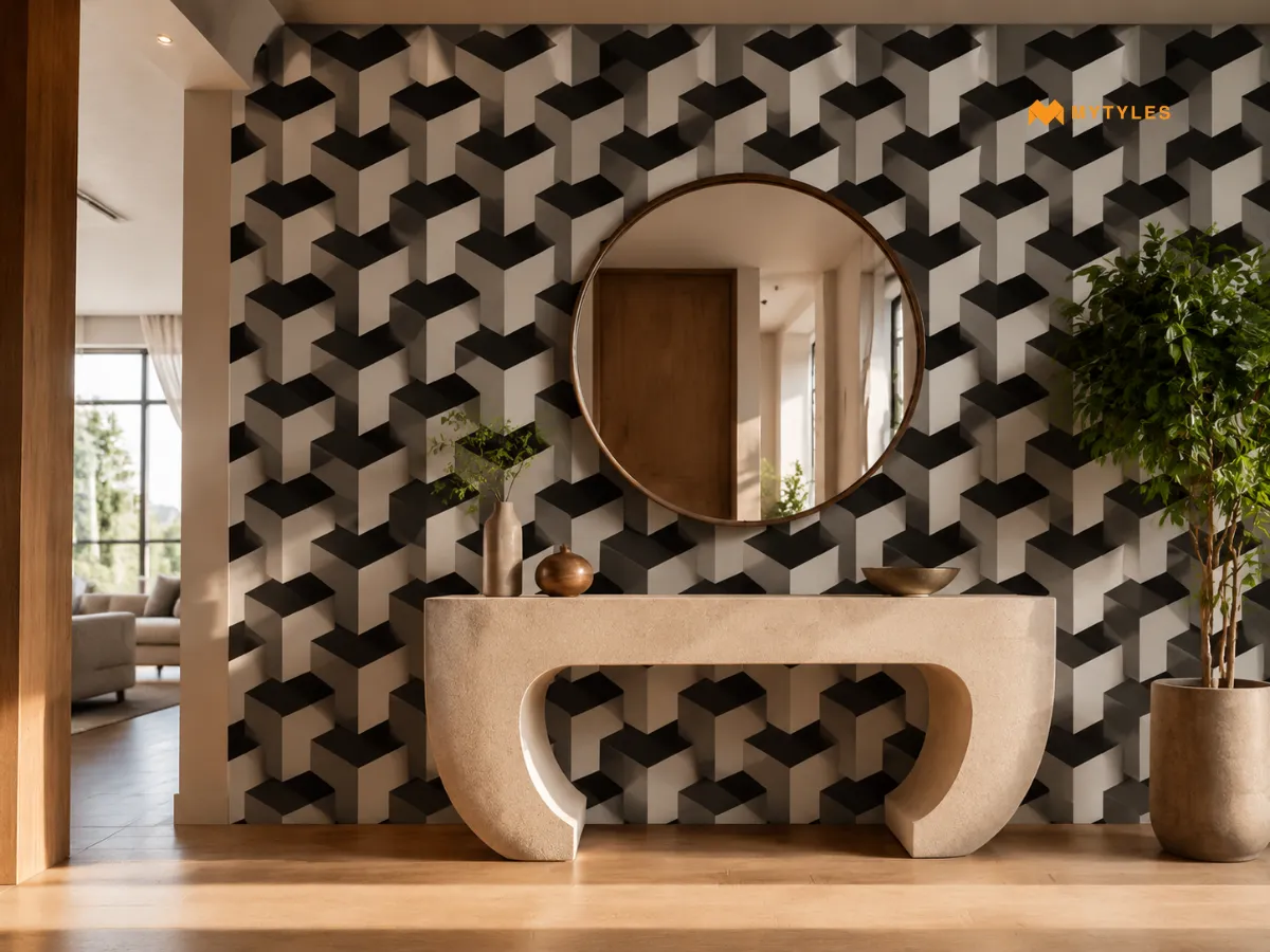 Monochrome 3D Tile in Hall
